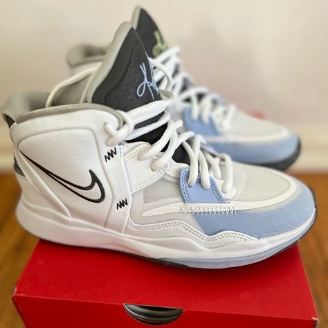 Nike Kyrie Infinity GS Youth Basketball Shoes White/Light Marine size 3.5 Kyrie Basketball Shoes Women's, Kyrie Infinity Shoes, Kyries Shoes Basketball, Basketball Shoes Aesthetic, Cute Basketball Shoes, White Nike Basketball Shoes, Kyries Shoes, Basketball Shoes Women's, Vball Shoes