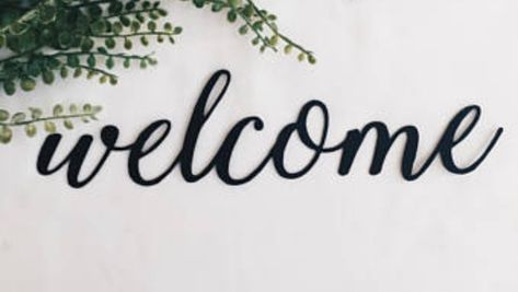 WE IN R4E Standing Straight, Metal Welcome Sign, Nail Place, Modern Entrance, Welcome Signs, Words Of Hope, Entrance Decor, Entry Way, Metal Trim