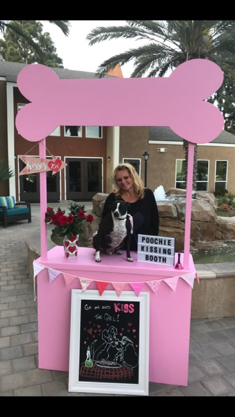 Dog Kissing Booth dog Valentine’s Day OC Dog Party Dog House Backdrop, Dog Treat Stand, Dog Booth Display Ideas, Dog Show Ideas, Dog Photo Booth Ideas, Kissing Booth Dog, Dog Photobooth, Dog Kissing Booth, Dog Photo Booth