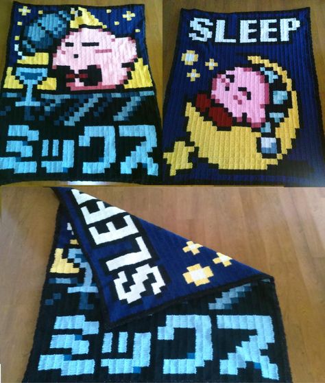 Kirby Blanket by coincollect408 on DeviantArt Kirby Crochet Blanket, Kirby Blanket, Nintendo Crochet, Caron One Pound Yarn, Yarn Ideas, Crochet Graph, Amazing Crochet, Geek Crafts, Pixel Crochet