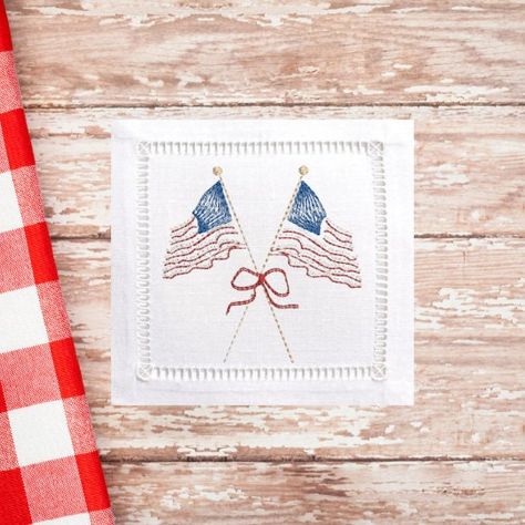 American Flag Embroidery, Fourth Of July Embroidery, 4th Of July Embroidery Designs, 4th Of July Embroidery, Patriotic Embroidery, Cross Flag, Bean Stitch, Beginner Sewing Patterns, Welcome Home Gifts