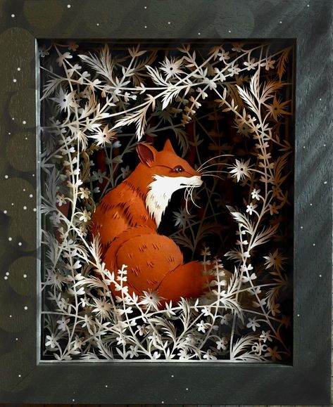 Paper Art Ideas, Fox Artwork, Paper Art Sculpture, Idee Cricut, Paper Carving, Paper Cutout Art, 3d Paper Art, Layered Art, Shadow Box Art