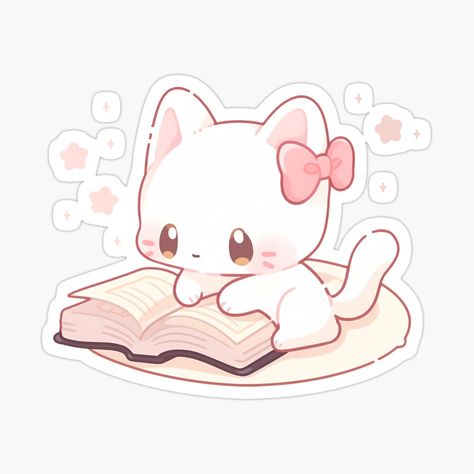 Cute Kawaii Cat Reading a Book Pink Kitten by CozyKawaiiArt | Redbubble  In need of a lovable anime mascot? 🎨💖 Let's create one together! 💫😍 #ChibiMascotDesign #AnimeMascot #CuteLogo Anime Mascot, Cat Reading A Book, Kids Decals, Animal Illustration Art, World Of Imagination, Cute Kawaii Animals, Cat Reading, Cute Animal Drawings Kawaii, Reading A Book