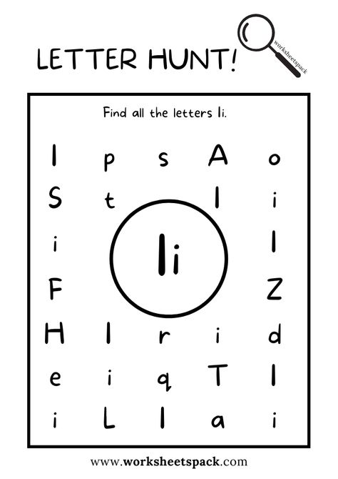 Find the Letter I Worksheet, Alphabet I Hunt Activity Free Printable for Kids - Printable and Online Worksheets Pack Letter Hunt Printable Free, Preschool Learning Worksheets, Letter B Printable, I Worksheet, Letter I Crafts, Worksheet Alphabet, Letter I Worksheet, Preschool Alphabet Letters, October Preschool