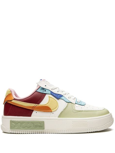 Air Force 1 Fontanka sneakers from Nike featuring multicolour, leather, signature Swoosh logo detail, contrasting panel detail, round toe, front lace-up fastening, logo-embroidered tongue, branded insole and rubber sole. These styles are supplied by a premium sneaker marketplace. Stocking only the most sought-after footwear, they source and curate some of the most hard to find sneakers from around the world.. | Nike Air Force 1 Fontanka sneakers Nike Rainbow Shoes, Color Block Sneakers, Nike Colorful Shoes, Colorful Nikes, Colorful Tennis Shoes, Colorful Sneakers Women, Colorful Nike Shoes, Nike Fontanka, Nike Air Force 1 Fontanka