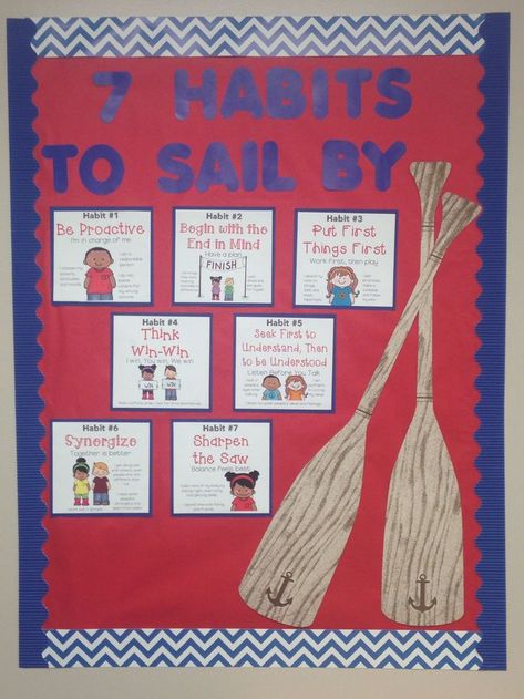 A way to display the 7 Habits in a Nautical themed classroom! | Nautical classroom theme, Nautical classroom, Classroom themes Lighthouse Classroom Theme, Nautical Classroom Decor, Nautical Bulletin Boards, Lighthouse Theme, Patriotic Classroom, Nautical Classroom Theme, Pirate Classroom, Beach Theme Classroom, Nautical Classroom