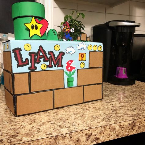 Mario Themed Valentine Boxes, Classroom Valentines Box Ideas, Valentines Cereal Box Ideas For Boys, Mario Valentines Day Boxes, Mario Brothers Valentine Box Ideas, Valentines Boxes For Kids School Mario, Valentine’s Day Mail Box Ideas, Mario Kart Valentines Day Boxes, Super Mario Bros Valentines Boxes