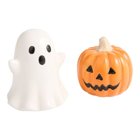 White Ghost and Orange Pumpkin Salt and Pepper Shaker Set - World Market Ceramic Ghost, Halloween Entertaining, White Ghost, Halloween Illustration, Orange Pumpkin, Pumpkin Orange, World Market, Salt And Pepper Shaker, Salt Pepper Shakers