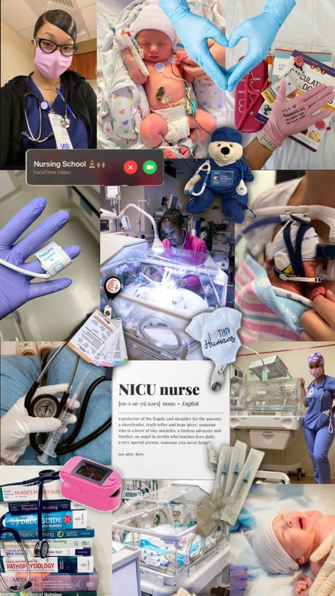 Collage Wallpaper of NICU Nurse Nicu Nurse Education, Nursing School Studying Cheat Sheets, Nursing School Inspiration, Midwifery Student, Nursing Goals, Nursing Motivation, Nursing School Essential, Nursing School Motivation, Medical School Life