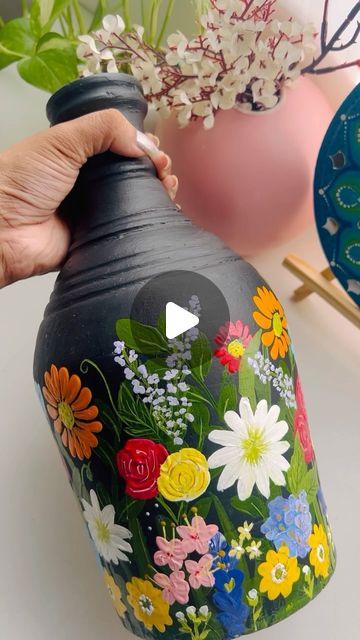 HeartAtArt by Malu Mohan on Instagram: "Floral clay pot transformation!!!
Upcylcing old clay pots to a colorful floral decor piece!!!
.
.

.

#diy #homedecor #instagram #instadaily #floral #potpainting🎨 #artistsoninstagram #viralreels #trending #upcycling #upcyled #color #diyhomedecor#hobbylobby #mandala #homedecor #artistsoninstagram #music #love #photography #gouchepainting #springbreak #spring" Clay Pots Painting Ideas, Mandala Art On Pot, Clay Pots Painting, Pots Painting Ideas, Painting On Clay, Pots Painting, Pot Decoration, Clay Pot, Clay Pots