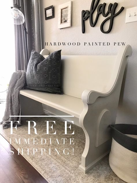 Church Pew Bench, Pew Bench, Seating Wedding, Dining Seating, Farmhouse Entryway, Church Pew, Sherwin Williams Colors, Living Room Sets Furniture, Maple Hardwood