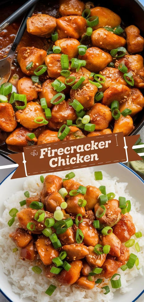 Sweet & Spicy Firecracker Chicken – Sweet meets heat with this firecracker chicken! Juicy chicken in a sticky, spicy sauce for a dish that’s as bold as it is tasty. Firecracker Chicken, Sweet And Spicy Chicken, Spicy Dishes, Chicken Crockpot, Fry Recipes, Spicy Sauce, Stir Fry Recipes, Food Chicken, Chicken Crockpot Recipes