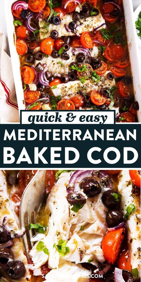 Mediterranean Baked Cod, Cod Fish Recipes Baked, Cod Recipes Healthy, Healthy Eating Books, Haddock Recipes, Mediterranean Recipes Healthy, Mediterranean Fish Recipe, Baked Cod Recipes, Cod Fish Recipes