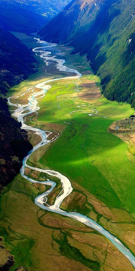 Beautiful picture taken at from a helicopter of the the River Valley near Queenstown, New Zealand Queenstown New Zealand, Photography Beach, Ideas Photography, River Valley, Beach Landscape, Queenstown, Drone Photography, Aerial Photography, Aerial View