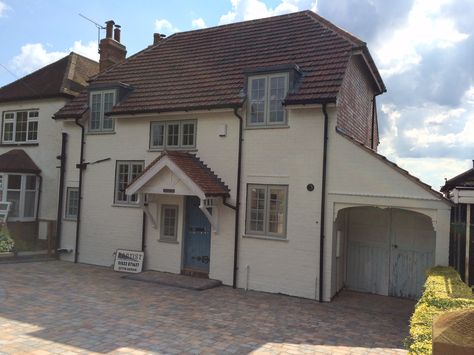 Finished. Storm2 windows in agate grey. House painted in Sandtex "Chalk Hill". Agate Grey Windows, Sandtex Masonry Paint, Masonry Paint Colours, Rendered House, Render Paint, House Render, Exterior Masonry Paint, Front Door Colours, Rendered Houses