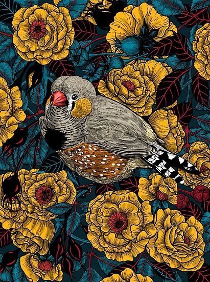 Vector illustration of a zebra finch on a rose bush, based on my ink drawing. • Millions of unique designs by independent artists. Find your thing. Red Rose Bush, Zebra Finch, Square Wall Clock, Rose Bush, Metal Art Prints, Zebras, Yellow Roses, Bird Art, Animal Paintings