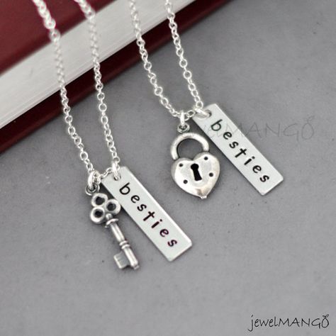 best friend necklace in silver friendship necklace by JewelMango Best Friend Necklaces For 2, Gifts For Friends Birthday, Infinity Anklet, Friends Bracelet, Best Friends Necklace, Key And Lock, Friends Necklace, Bff Jewelry, Best Friend Necklace