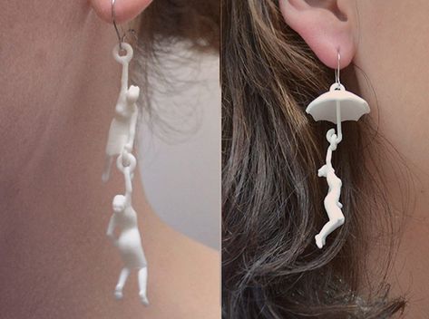 12 Stunning Pieces of Jewelry You Won't Believe Were Made With a 3D Printer 3d Printer Jewelry, 3d Printed Earrings, 3d Printing Fashion, Umbrella Girl, 3d Jewelry, 3d Printing Diy, 3d Printed Jewelry, 3d Printed Objects, 3d Printing Pen