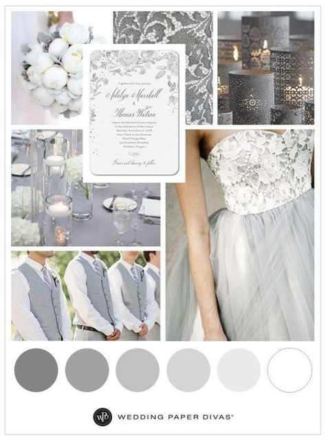 Grey Wedding Theme, Gray Wedding Colors, Paper Divas, Wedding Themes Winter, Grey Wedding, Wedding Color Inspiration, Wedding Winter, Wedding Theme Colors, Theme Color