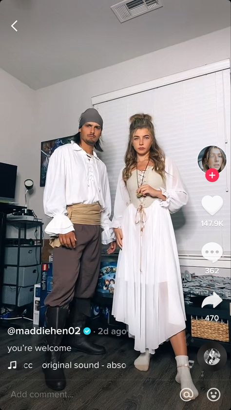 His And Hers Pirate Costumes, Kiera Knightly Pirates Of The Caribbean Costume, Captain Jack And Elizabeth Costume, Couple Halloween Costumes Pirates Of The Carribean, Will Turner Elizabeth Swan Costume, William Turner And Elizabeth Swan, Rennaisance Outfits Couples, Diy Elizabeth Swan Costume, Jack Sparrow And Angelica Costume