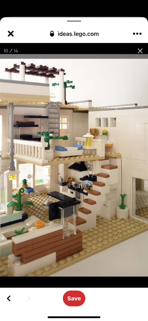 Aesthetic Lego House, Lego House Aesthetic, Lego House Building Ideas, Lego Aesthetic Build, Lego Village Ideas, Simple Lego House, Lego House Instructions, Lego Living Room, Lego Stairs