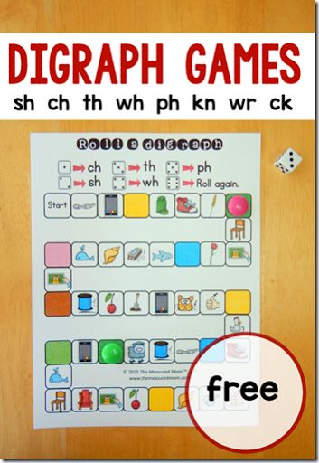 FREE Digraph Games - kids will have fun practicing consonant blends with these free printable games for sh, ch, th, wh, ph, kn, wr, ck. Perfect for teachers and homeschool in 1st grade and 2nd grade Consonant Blends Games, Digraph Activities, Teaching Digraphs, Digraph Games, Digraphs Activities, The Measured Mom, Measured Mom, Blends And Digraphs, First Grade Phonics