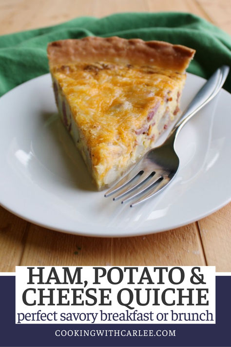 Quiche does not have to be pretentious or fancy. In fact, it is a perfect low key meal. It comes together easily and can easily be adapted to fit your tastes. This super simple ham, potato and cheese version is sure to be a hit, even with pickier eaters. Ham And Potato Quiche, Ham Potatoes, Potato Quiche, Breakfast Savory, Brunch Quiche, Yummy Pie, Ham Quiche, Potatoes And Onions, Ham Potato