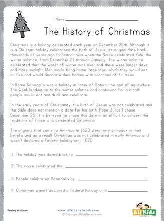 Christmas Reading Worksheet | All Kids Network Christmas Comprehension Passages 2nd Grade, Christmas Comprehension Worksheets, Christmas Worksheets 5th Grade, 4th Grade Christmas Worksheets, Christmas History For Kids, Christmas School Worksheets, Christmas Worksheets 3rd Grade, Christmas Worksheets For Kids 4th Grade, Christmas Stories For Kids Printable