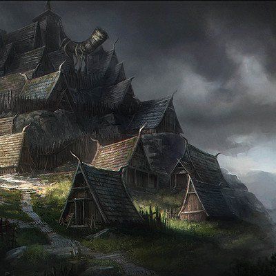 ArtStation - Paulina Sajniak Norse Landscape, Village Concept Art, Paradis Sombre, Nordic Village, Viking Aesthetic, Viking Village, Fantasy Village, Rpg Map, Nordland