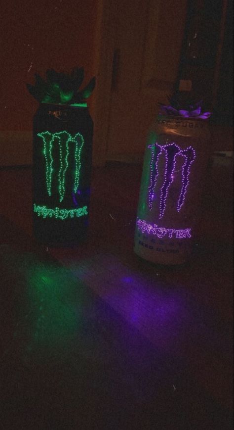 Ideas To Do With Monster Cans, Crafts To Make With Monster Cans, Monster Light Can, Monster Can Painting Ideas, Ideas For Monster Cans, Monster Energy Light, Monster Cans Diy Crafts, Things To Do With A Monster Can, Monster Can Butterflies