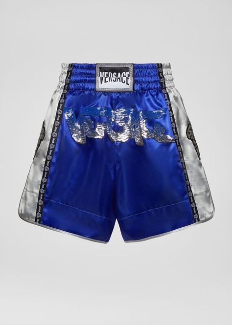 Versace embroidered satin boxing shorts Satin Outfit, Boxing Clothes, Boxing Gear, Fashion Trend Board, Apparel Design Inspiration, Mens Shorts Outfits, Boxing Girl, Boxing Shorts, Custom Jeans