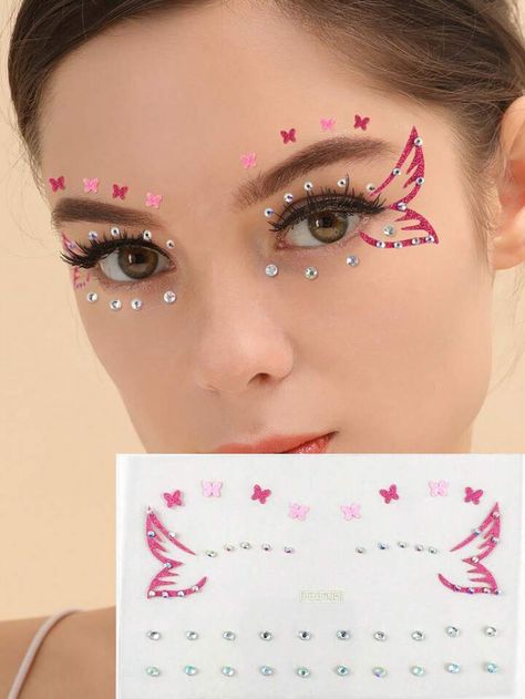 Gemstone Makeup, Butterfly Pastel, Glitter Bar, Grad Photography, Makeup Stickers, Butterfly Rhinestone, Makeup Tattoo, Butterfly Face, Eyeliner Tattoo