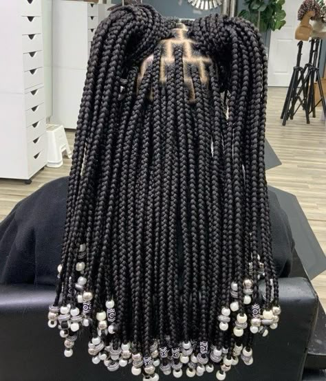 Box Braids with Half-Up Space Buns Box Braids With Beads, Braids With Shaved Sides, Short Box Braids, Twist Braid, Single Braids, Box Braids Hairstyles For Black Women, Cute Braided Hairstyles, Cute Box Braids Hairstyles, Quick Braided Hairstyles