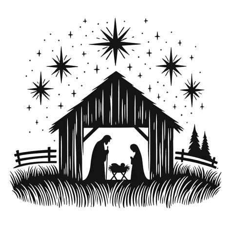 Christmas Nativity Scene Diy, Christmas Tree Cut Out, Nativity Scene Diy, Nativity Silhouette, Christmas Svgs, Christmas Tree Template, Christmas Nativity Set, Watercolor Christmas Tree, Creepy Christmas