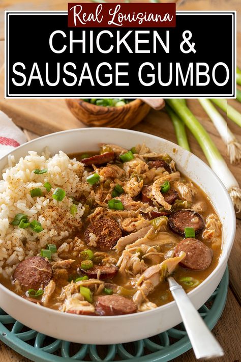 bowl of gumbo on a trivet with spoon. Chicken And Andouille Gumbo, Easy Gumbo Recipe Simple Crockpot, Spicy Gumbo Recipe, Chicken And Sausage Gumbo Recipe, Gumbo Recipe Authentic, Chicken And Sausage Gumbo, Sausage Chicken Gumbo Recipe, Chicken Sausage Gumbo Louisiana, Southern Chicken And Sausage Gumbo