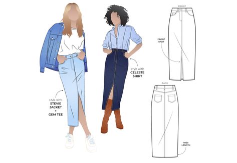 Sewing Tutorials – Style Arc Sew Denim, Jean Skirt Fashion, Indie Patterns, Style Arc, Slim Fit Skirts, Sewing Jeans, Jewelry Making Tutorial, Skirt Inspiration, Fabric Sewing Patterns