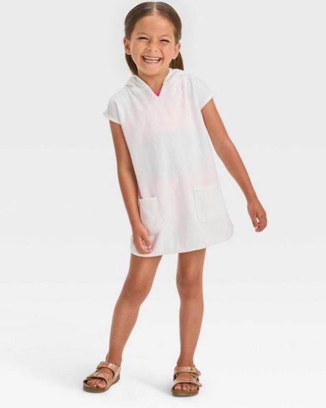 ☀️🌊Headed to the beach or pool this summer? 🌊☀️The terry hooded cover up dress is a must have! Lots of design options available at: PerfectlyPlayfulDesigns.com Playing On The Beach, White Cover Up, Fabric Cat, Suit Covers, Coverup Beach, Striped Swimsuit, Jack White, Beach Toys, Terry Towel