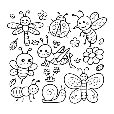 Cute Bugs Drawing, Bee Coloring, Insect Art For Kids, Easy Insect Drawings, Drawing Insects, Insect Design, Cute Insect Drawings, Cute Insects, May Coloring Pages