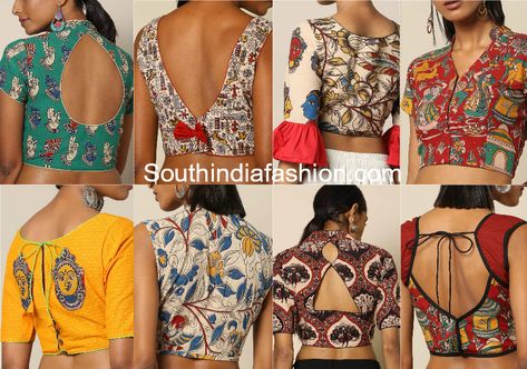 20 Gorgeous Readymade Kalamkari Blouses To Team Up With Your Plain Sarees Western Blouse Designs, Kalamkari Blouses, Print Blouse Design, Cotton Blouse Pattern, Readymade Blouse Online Shopping, Kalamkari Blouse Designs, Ikat Blouse Designs, Readymade Blouses Online, Kalamkari Designs