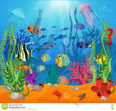 Under The Sea Drawings, Under The Sea Background, Sea Murals, Sea Life Animals, Cartoon Sea Animals, Sea Drawing, Sea Illustration, Underwater Painting, Sea Plants