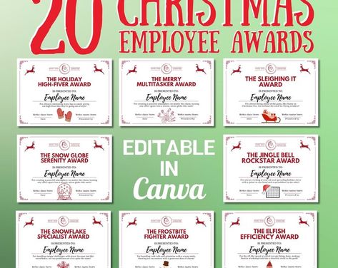 Funny Employee Appreciation Awards 60 Printable Staff Recognition Certificates, Funny Gift for Employee and Colleagues, Coworker Gift Tags - Etsy Gift For Staff Christmas, Work Awards Funny Printable Certificates, Awards Certificates Template Funny, End Of Year Gifts For Employees, Christmas Awards Ideas, Office Awards Humor, Funny Certificates Awards For Employees, Fun Employee Awards, Holiday Messages For Employees