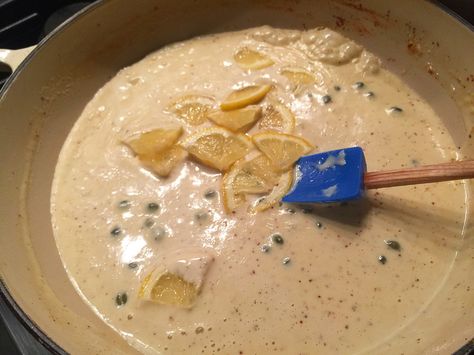 Lemon & Caper Cream Sauce • Food for a Year: Lemon Caper Cream Sauce, Caper Cream Sauce, Sauce Brand, Lemon Caper Sauce, Lemon Cream Sauces, Caper Sauce, Ravioli Bake, Seafood Pasta, Pickle Relish