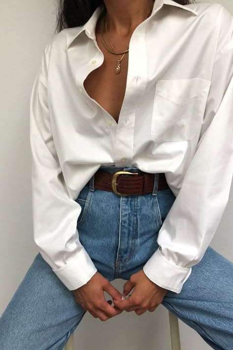 White Shirt Outfits, Millennials Fashion, Classic White Shirt, Mode Casual, Looks Street Style, Mode Inspo, Denim Outfit, Outfits Casuales, Shirt Outfit