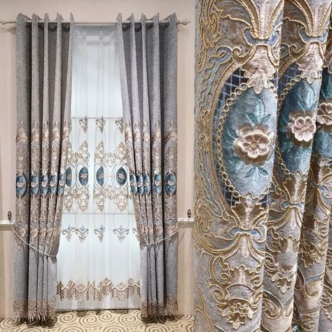 Royal Curtains, Curtain Designs Living Room, Pretty Curtains, Latest Curtain Designs, Curtain Bed, Curtains Decor, Unique Curtains, Art Deco Chair, Plain Curtains