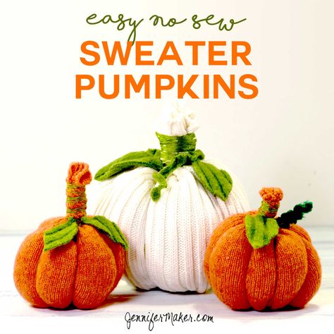 Sweater Pumpkins Tutorial - Easy No-Sew Project for Fall - Jennifer Maker Thankful Jars, No Sew Pumpkins, Sew Pumpkins, Fun Easy Halloween Crafts, Confetti Crafts, Diy Pumpkin Crafts, Ways To Decorate Pumpkins, Easy Halloween Decoration, Making Pumpkins