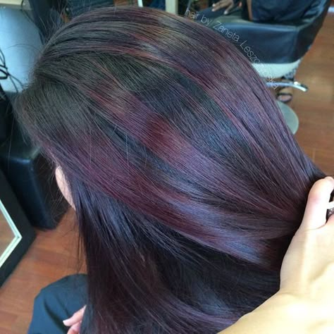 I love a pop of color. This Balayage was so much fun to do. A great plum tone but still subtle. Follow me on Instagram for more @ShearPlatinium Plum Money Piece Hair, Plum Highlights On Dark Hair, Plum Balayage Hair, Hair Color On Black Hair, Color On Black Hair, Plum Balayage, Plum Highlights, Plum Hair Color, Purple Balayage