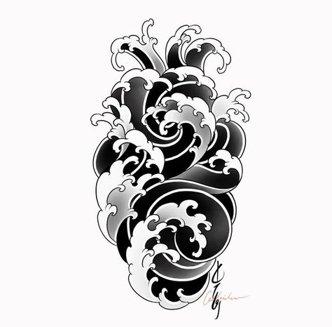 Japanese Background Tattoo Design, Spine Tattoo Japanese, Japanese Inspired Tattoos, Raijin Tattoo, Japanese Water Tattoo, Japanese Cloud Tattoo, Tattoo Japonais, Japanese Wave Tattoos, Japanese Hand Tattoos