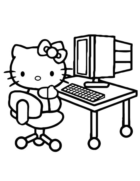 Computer Coloring Pages - Best Coloring Pages For Kids Computer Coloring Pages, Hello Kitty Computer, Coloring Rocks, Baseball Coloring Pages, Kids Printable Coloring Pages, Hello Kitty Imagenes, Computer Drawing, Hello Kitty Colouring Pages, Animals Cartoon