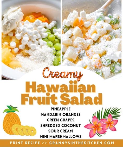 Cheap Fruit Salad For A Crowd, Fruit Salads For Parties, Coconut Marshmallow Recipe, Marshmallow Fruit Salad, Hawaiian Fruit Salad, Tropical Fruit Salad Recipe, Deli Recipes, Christmas Fruit Salad, Hawaiian Fruit