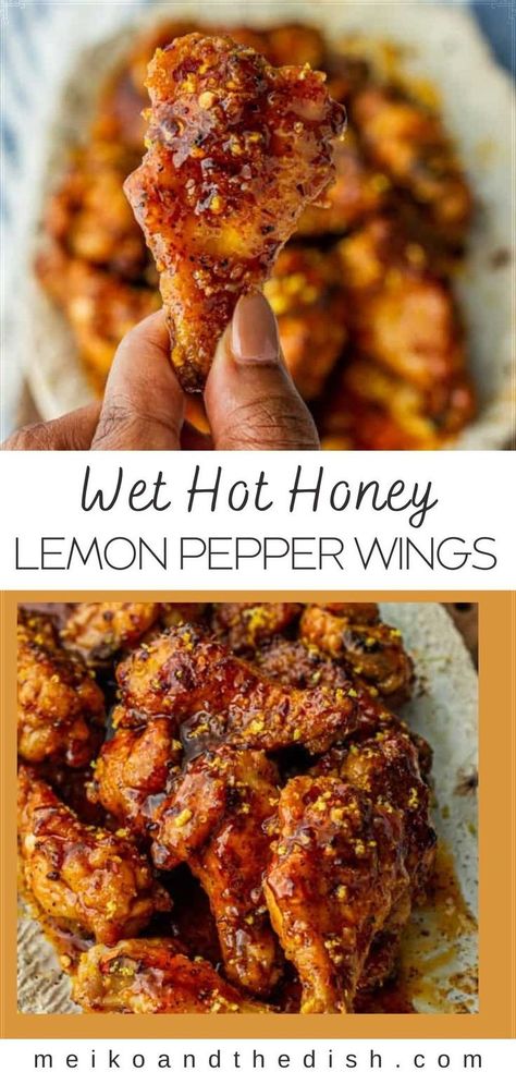 Fried Honey Lemon Pepper Wings, Hot Lemon Pepper Sauce, Lemon Pepper Wings Air Fryer, Hot Lemon Pepper Wings, Wings Air Fryer Recipe, Hot Honey Lemon Pepper Wings, Wings Sauces, Honey Lemon Pepper Wings, Lemon Pepper Chicken Wings Recipe